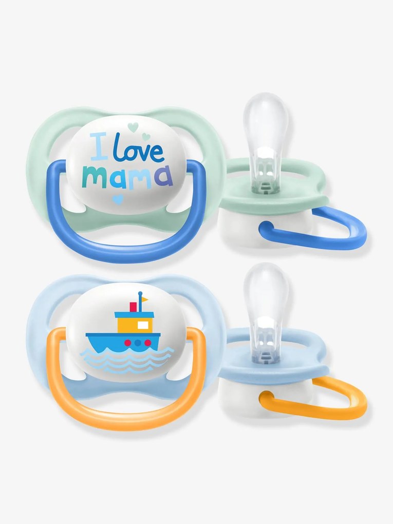 Lote de 2 chupetas Ultra air animals 1ª idade, da Philips Avent branco claro liso com motivo
