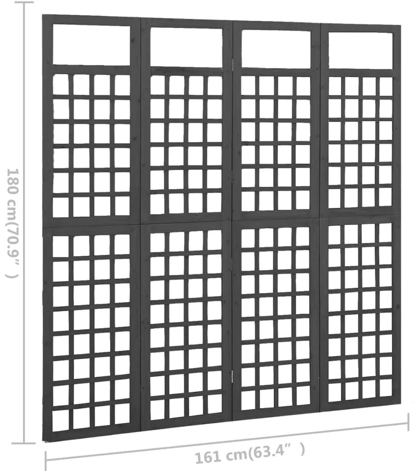 Biombo/treliça 4 painéis madeira abeto maciça 161x180 cm preto