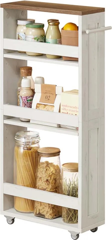 Carrinho estreito com 4 prateleiras 15 x 43,2 x 86,5 cm branco + castanho