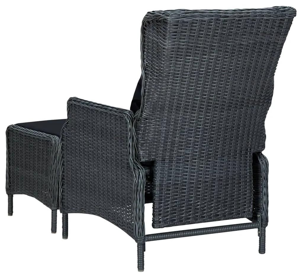 Cadeira jardim reclinável c/ apoio pés vime PE cinzento-escuro