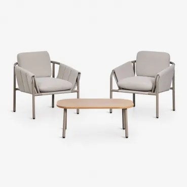 Conjunto De Jardim Com 2 Poltronas Estofadas E Mesa De Centro Em Aço Zunika Moka Brown - Sklum