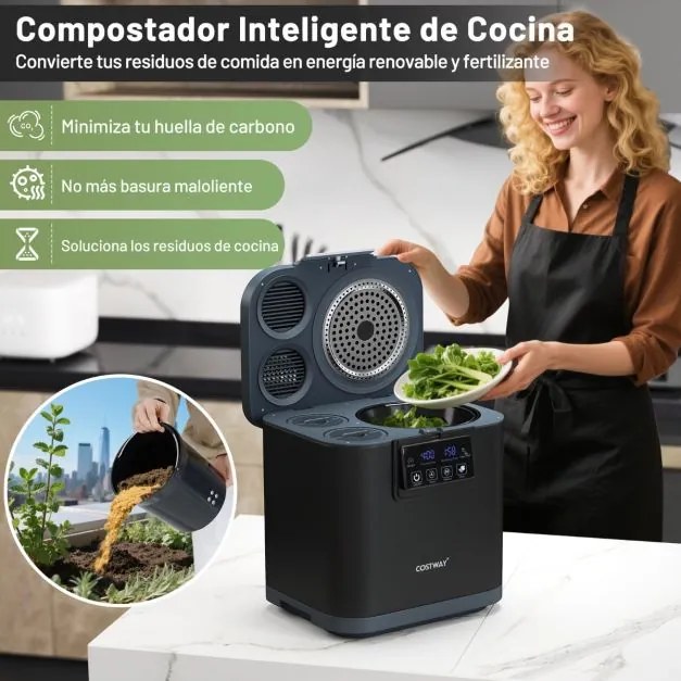 Compostador elétrico de 4 L para cozinha Máquina de compostagem inteligente com tampa autolimpante Ecrã LED preto