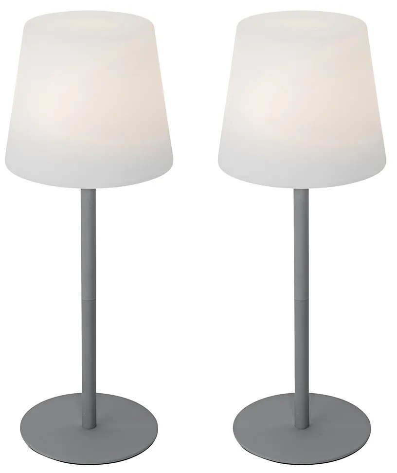 LED Conjunto de 2 candeeiros de mesa recarregáveis cinzentos 40 cm IP54 - Jude Moderno