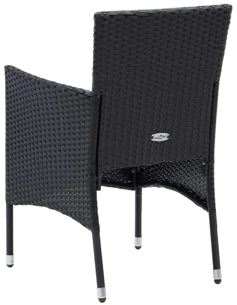 3 pcs conjunto de jantar p/ jardim c/ almofadões vime PE preto