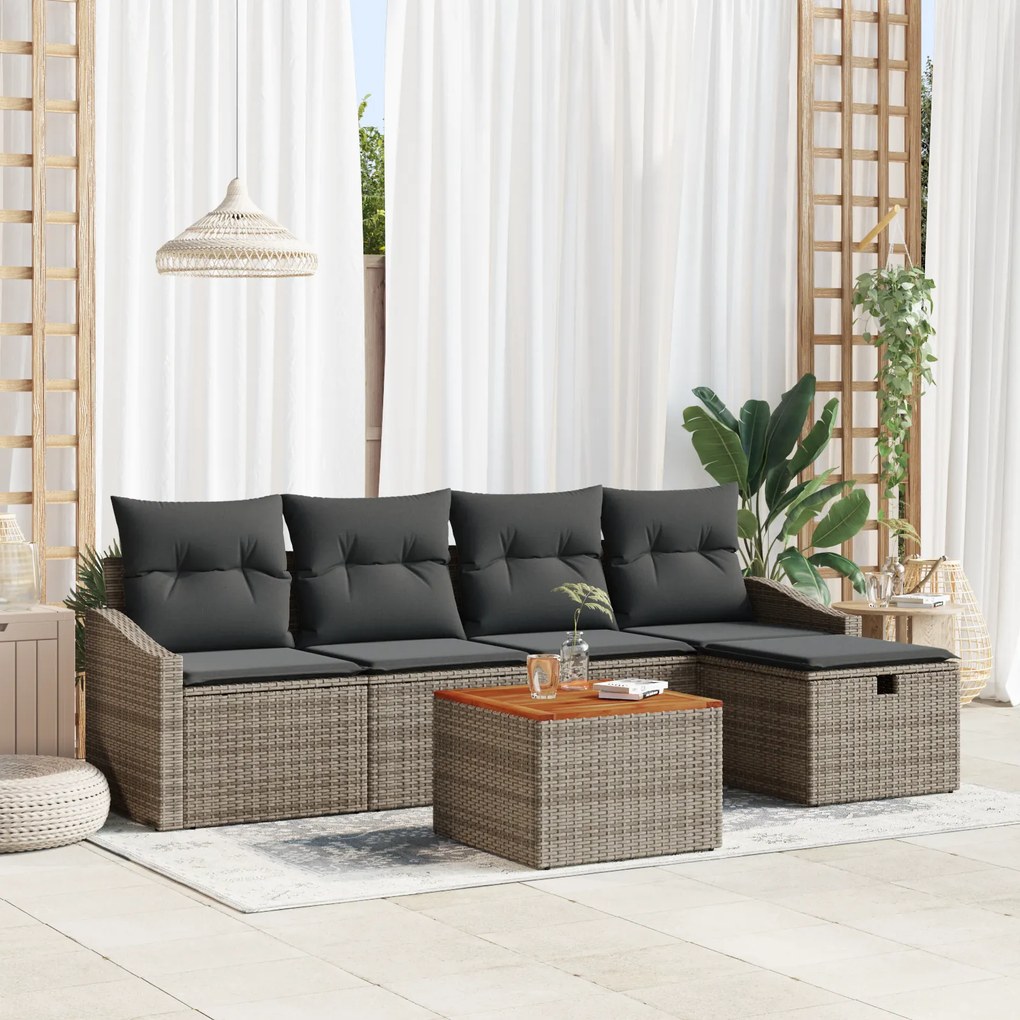 Conjunto de Sofás de Jardim de 6 Peças com Almofadas de Polirattan Cin