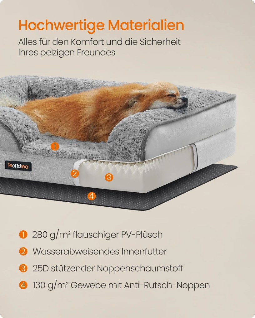 Cama ortopédica para cães com revestimento em pelúcia 71 x 58 x 16 cm Cinzento