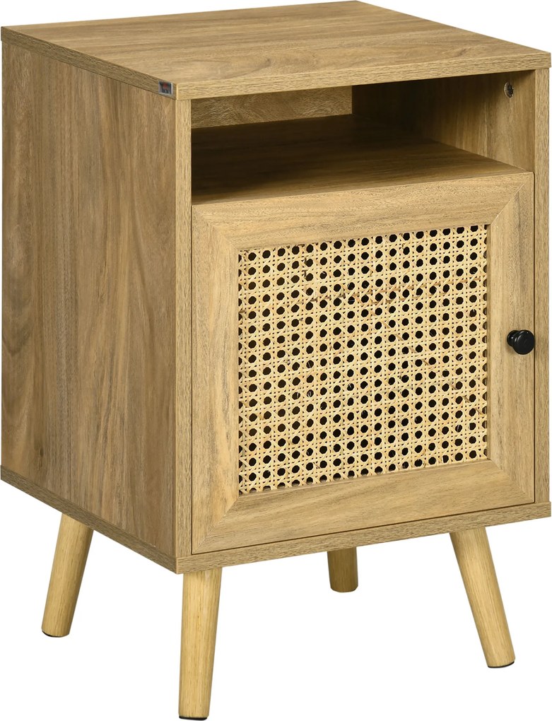 HOMCOM Mesa de Cabeceira Vintage com Porta em Rattan e Casa 39x35x60 cm Cor Madeira Natural | Aosom Portugal