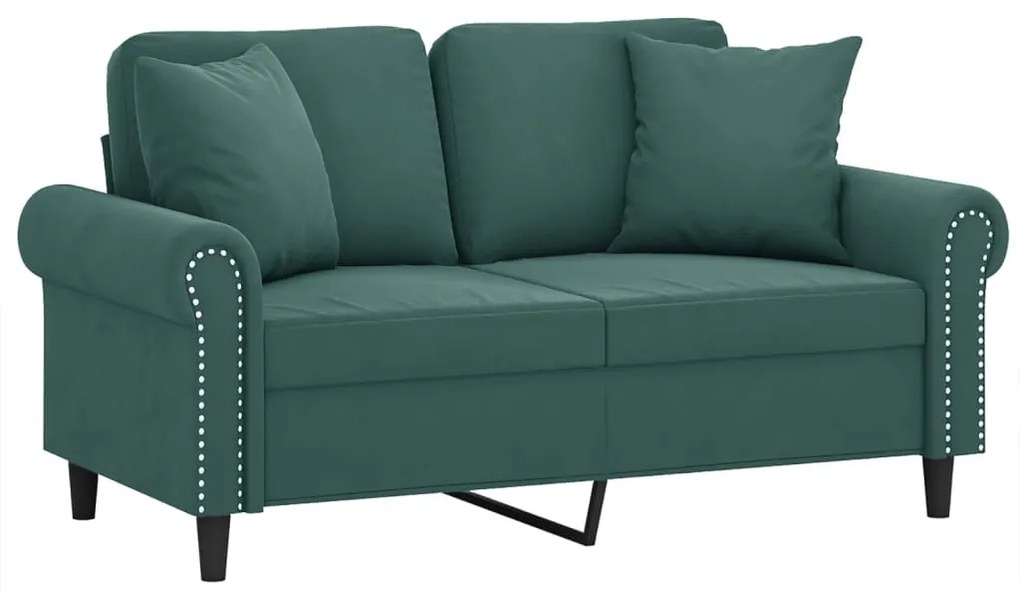 Sofá 2 lug. c/ almofadas decorativas 120 cm veludo verde-escuro