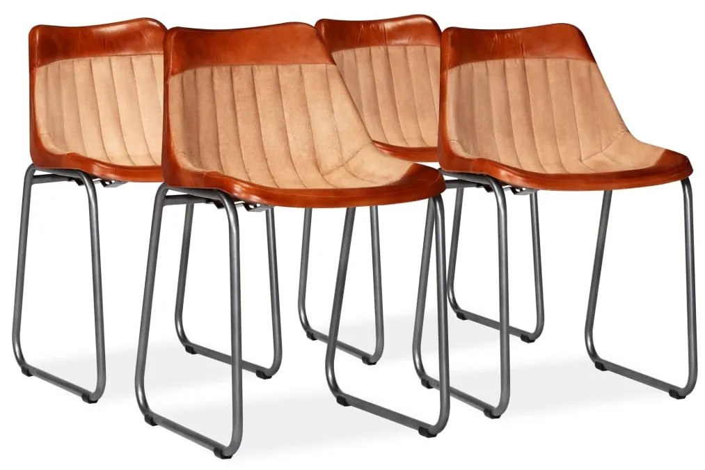 vidaXL Cadeiras de jantar 4 pcs couro genuíno e lona castanho e bege