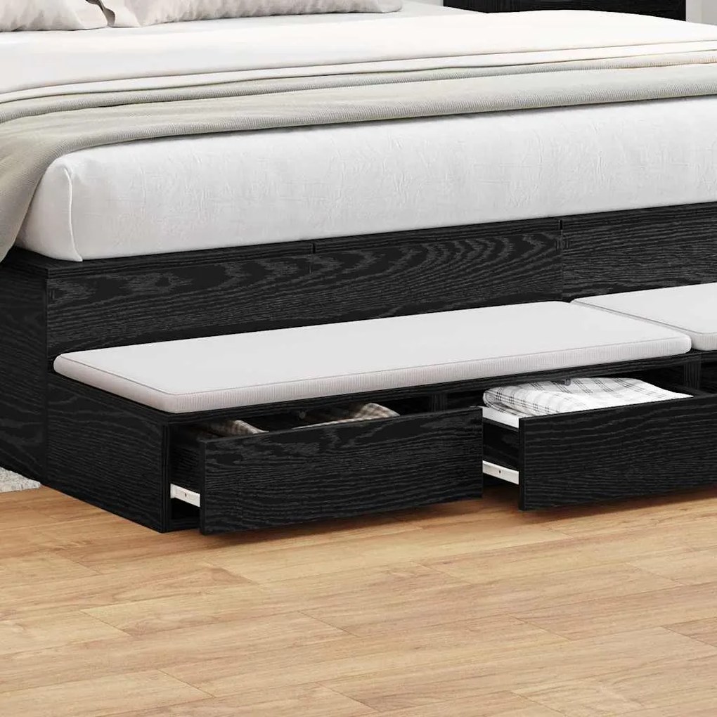 Gavetas de Cama vidaXL Pretas 180x36,5x16,5 cm em Madeira de Engenhari