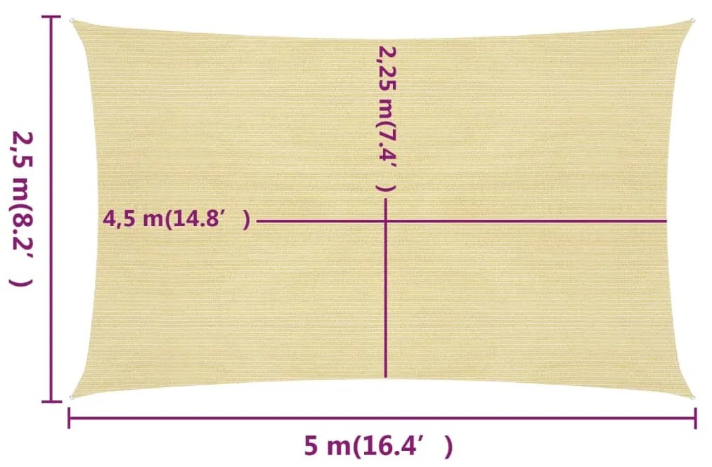 Para-sol estilo vela 160 g/m² 2,5x5 m PEAD bege