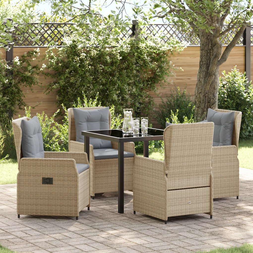 Conjunto de Jantar de Jardim vidaXL 5 Peças Vime Bege Poly