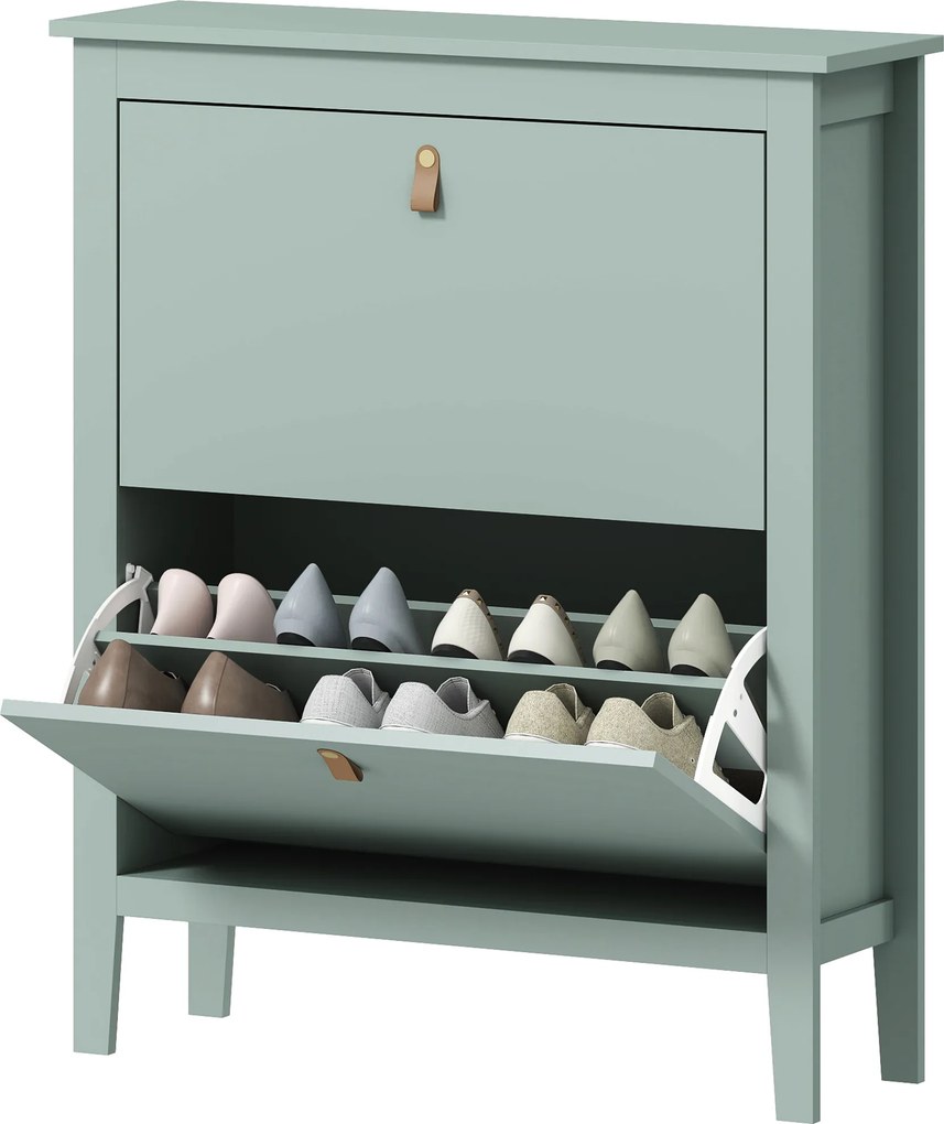 Sapateira com capacidade para 14 pares 80 x 24 x 95,5 cm, com 2 gavetas rebatíveis, prateleiras removíveis e ajustáveis, verde