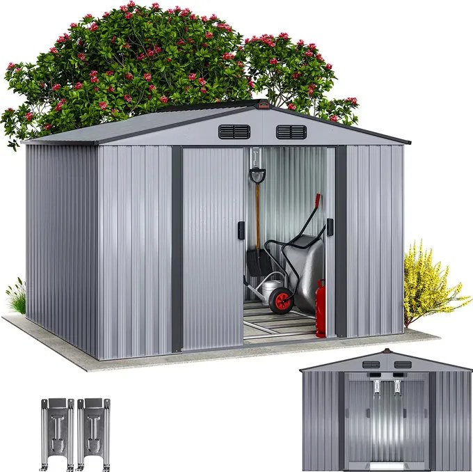 Abrigo jardim para ferramentas em metal 260x205x180cm cinzento metálico
