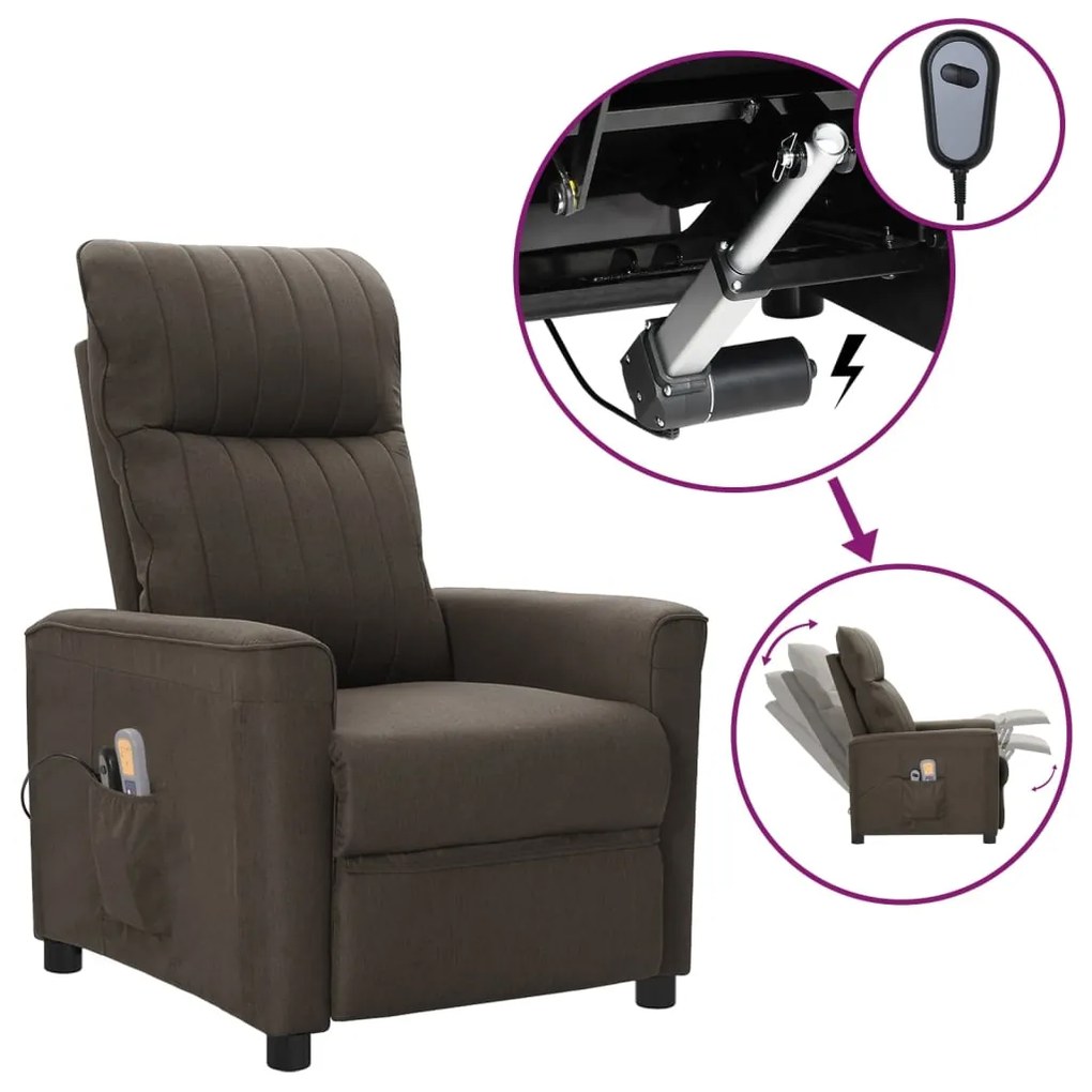 vidaXL Poltrona de massagens elétrica reclinável tecido castanho