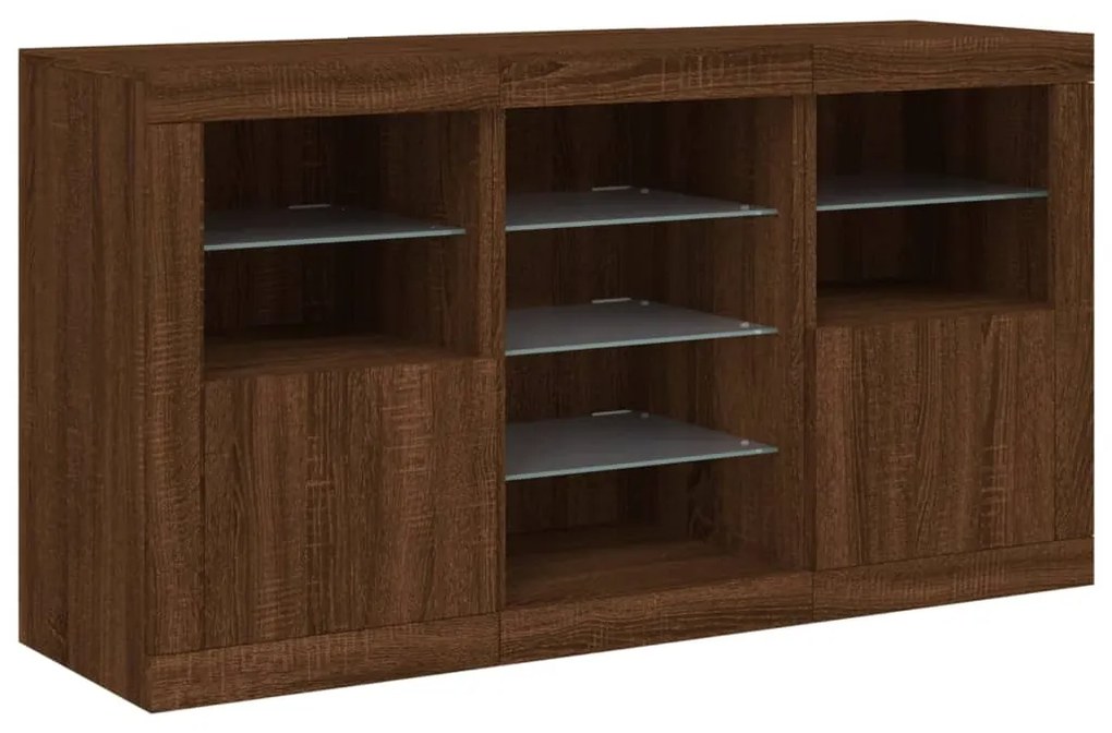 Aparador com luzes LED 123x37x67 cm carvalho castanho