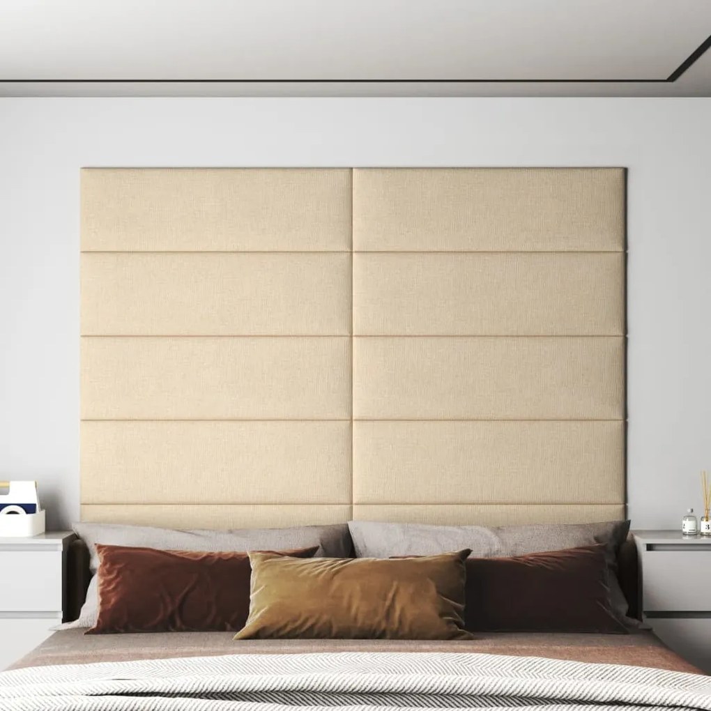 vidaXL Painel de parede 12 pcs 90x30 cm tecido 3,24 m² cor creme