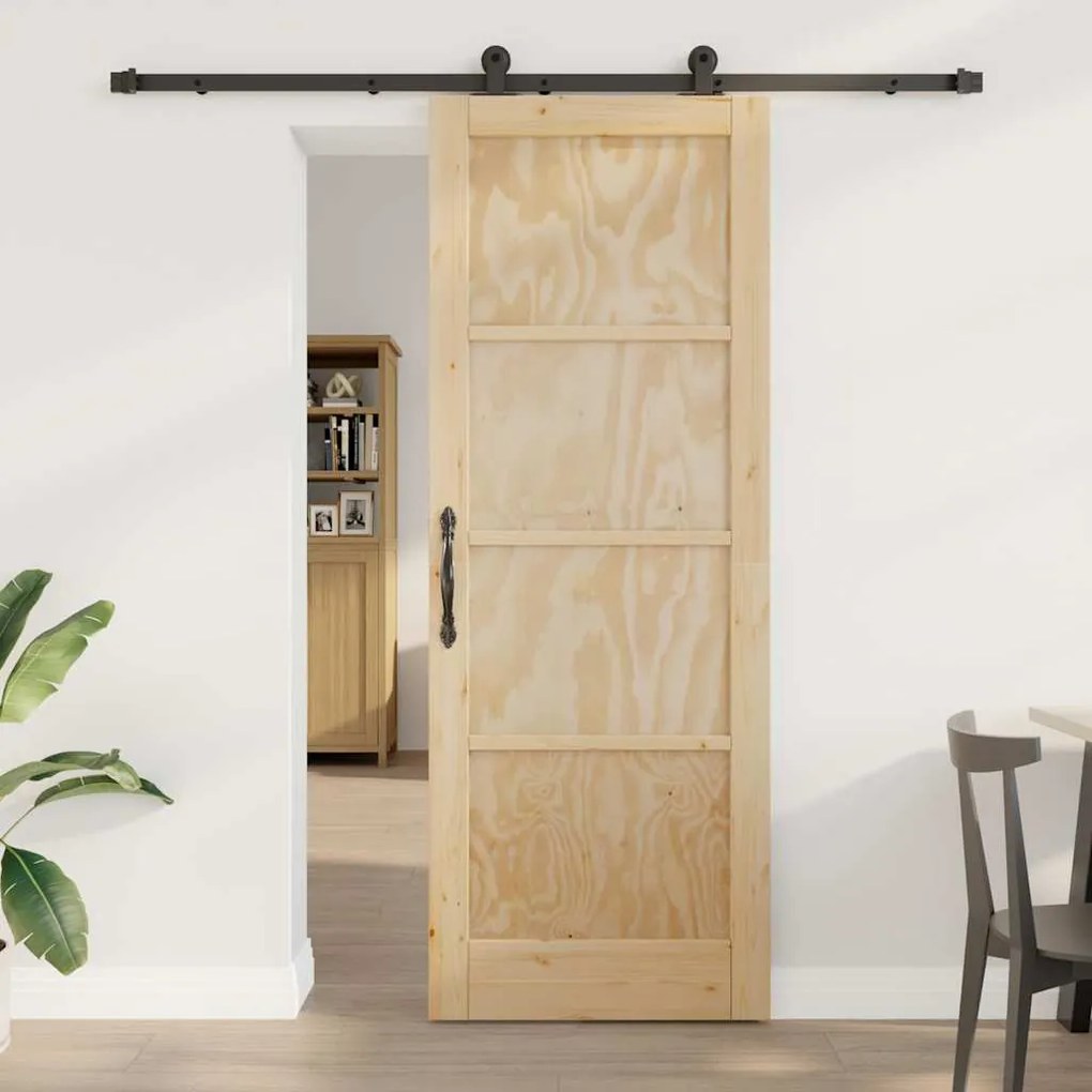 Porta de Correr vidaXL com Conjunto de Ferragens 78x211 cm Madeira Sólida Pinho