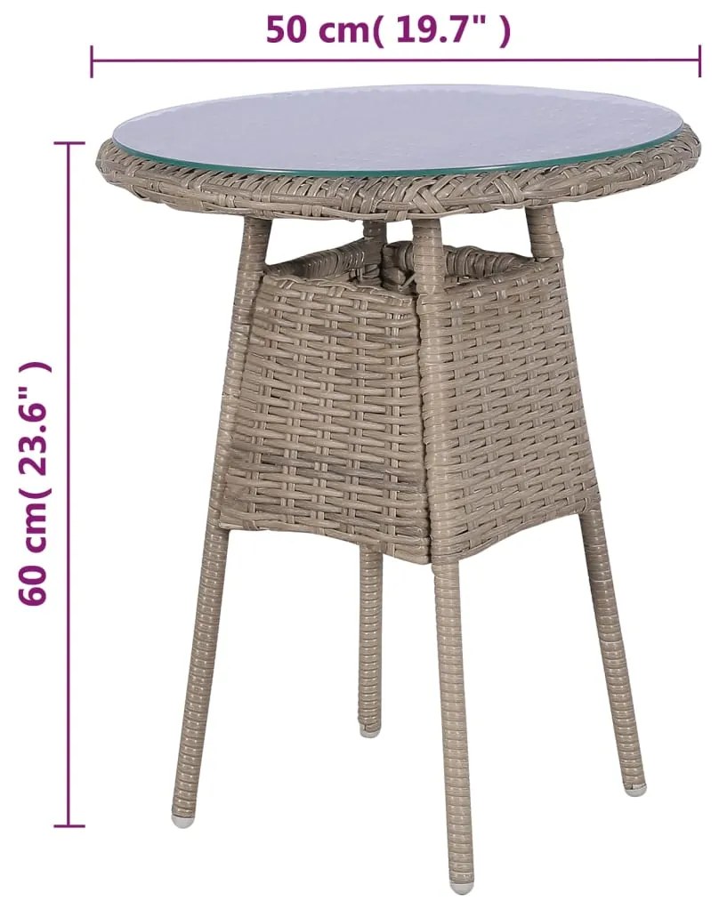 Conjunto bistrô com almofadões 3 pcs vime PE castanho