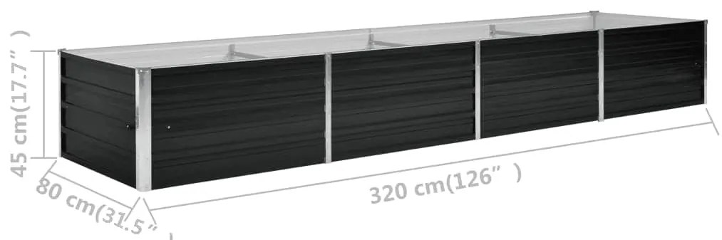 Canteiro elevado jardim aço galvanizado 320x80x45 cm antracite