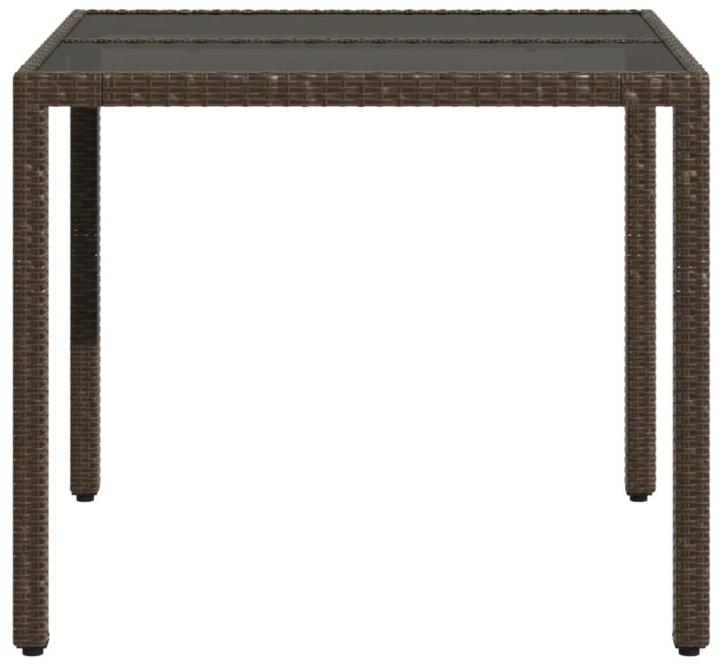 Mesa de jardim com tampo de vidro 90x90x75 cm vime PE castanho
