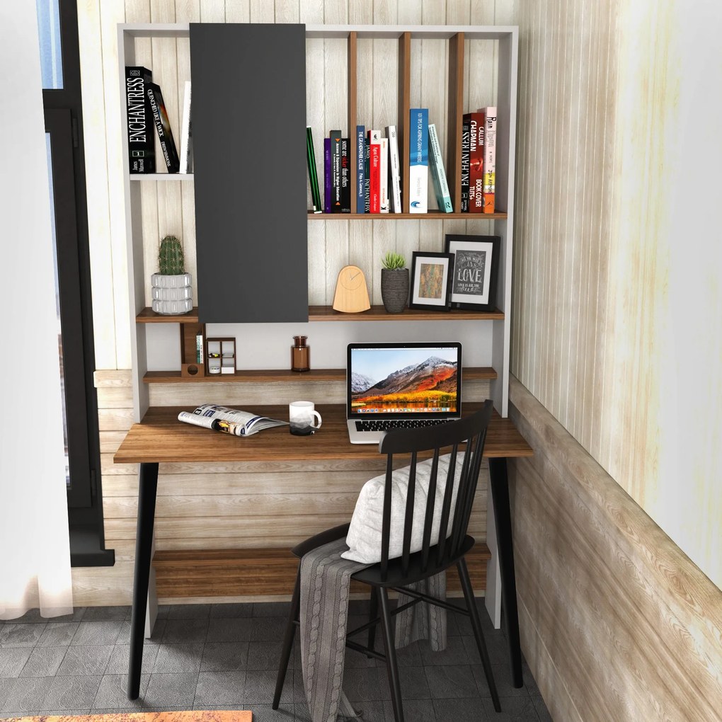 Secretária Wood – Branco/Nogueira – 120x60x196,6 cm