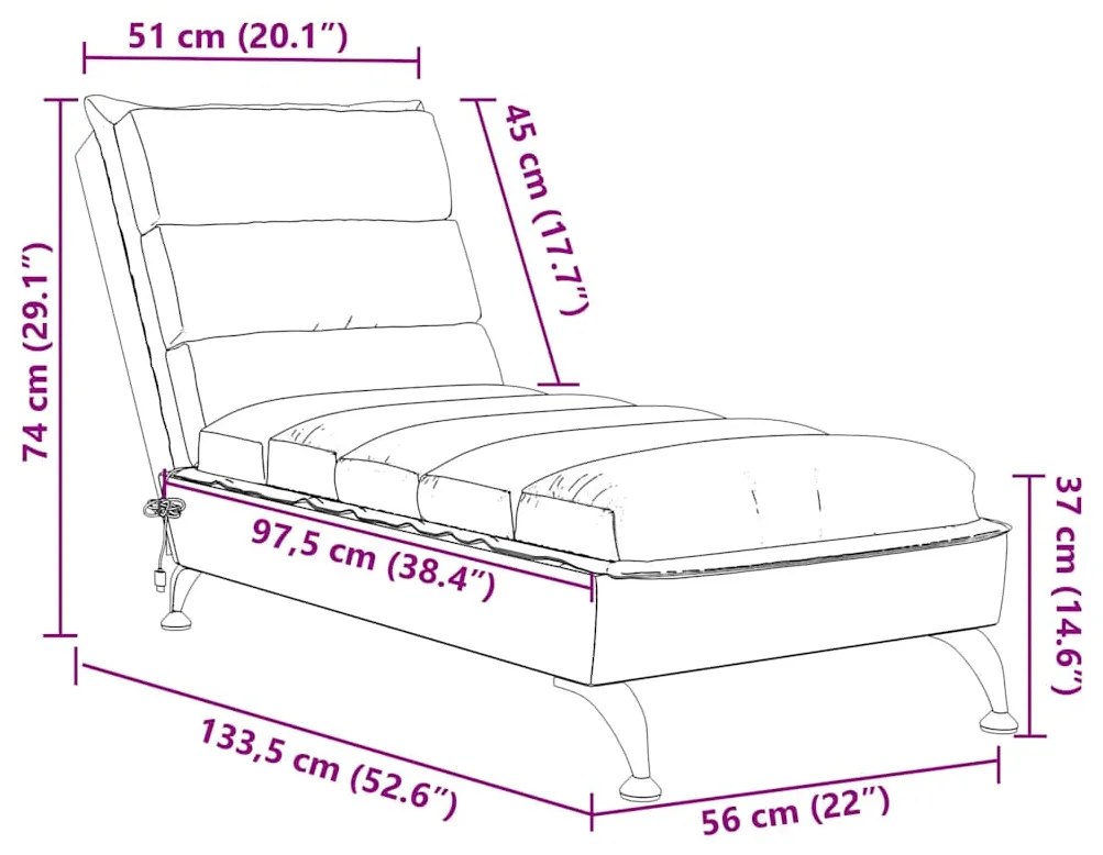 Chaise lounge de massagem com almofadões tecido cinzento-claro