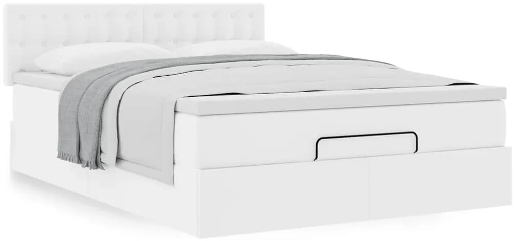 Estrutura de cama otomana com colchão branco couro falso
