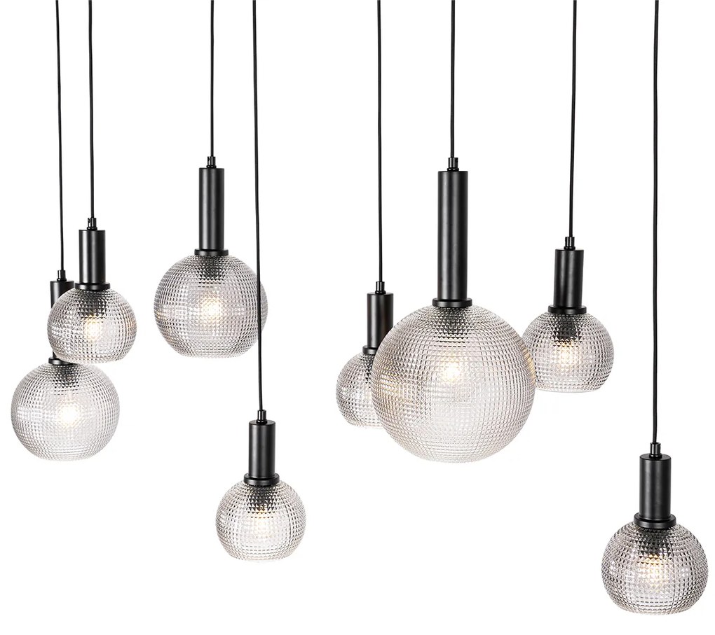 Candeeiro de suspensão design preto com vidro fumê 8 luzes - Chico Design