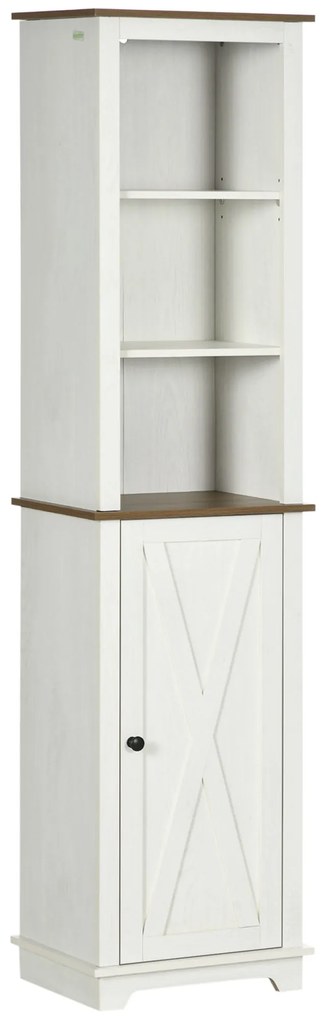 kleankin Coluna Casa de Banho Alta com 3 Compartimentos Porta Prateleira Ajustável Organização Espaço 39,5x30x160 cm Branco Madeira | Aosom Portugal