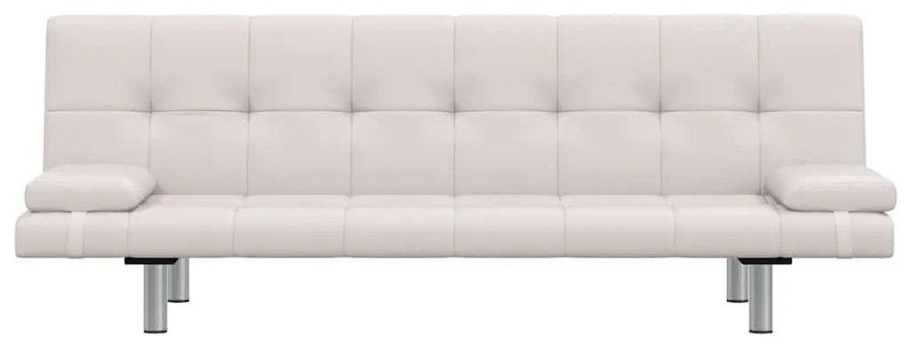 Sofá-cama ajustável c/ 2 almofadas couro artificial branco nata