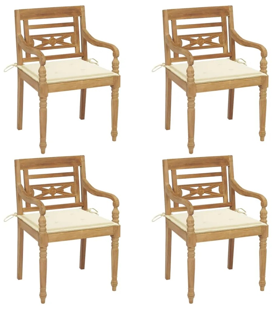 vidaXL Cadeiras Batávia com almofadões 4 pcs madeira de teca maciça