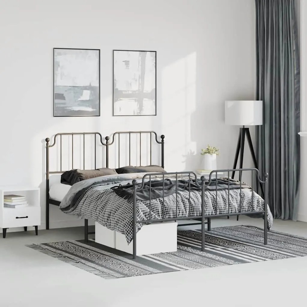 vidaXL Estrutura de cama com cabeceira e pés 150x200 cm metal preto