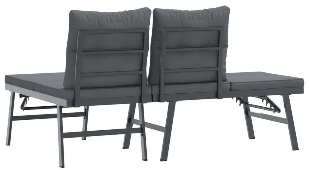 Bancos de jardim com almofadões 2 pcs aço revestido a pó preto