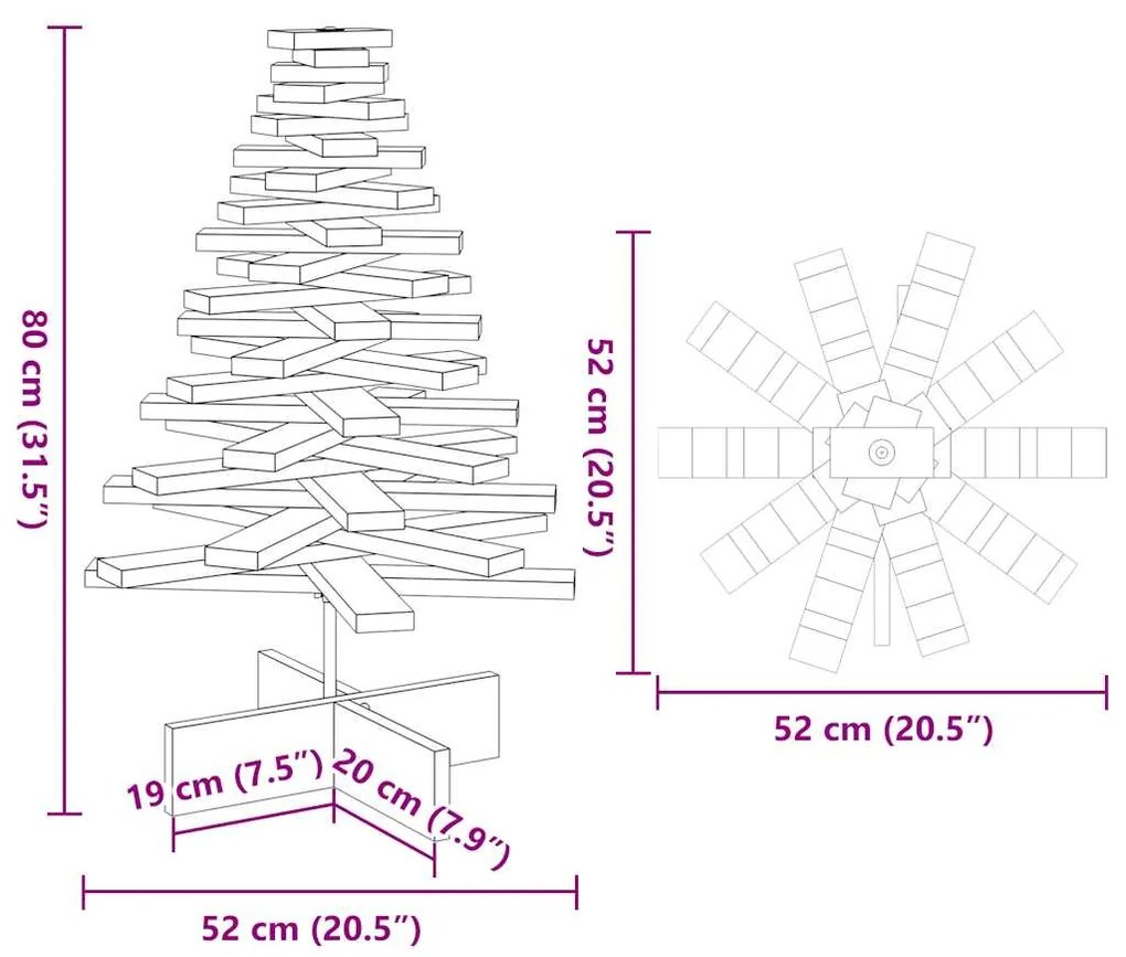 Árvore Natal decorativa 80 cm madeira de pinho maciça branco