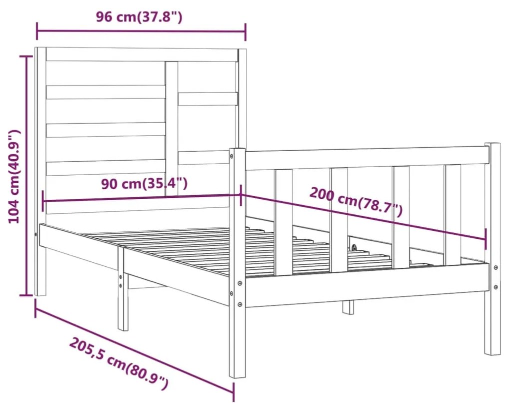 Estrutura de cama 90x200 cm pinho maciço branco