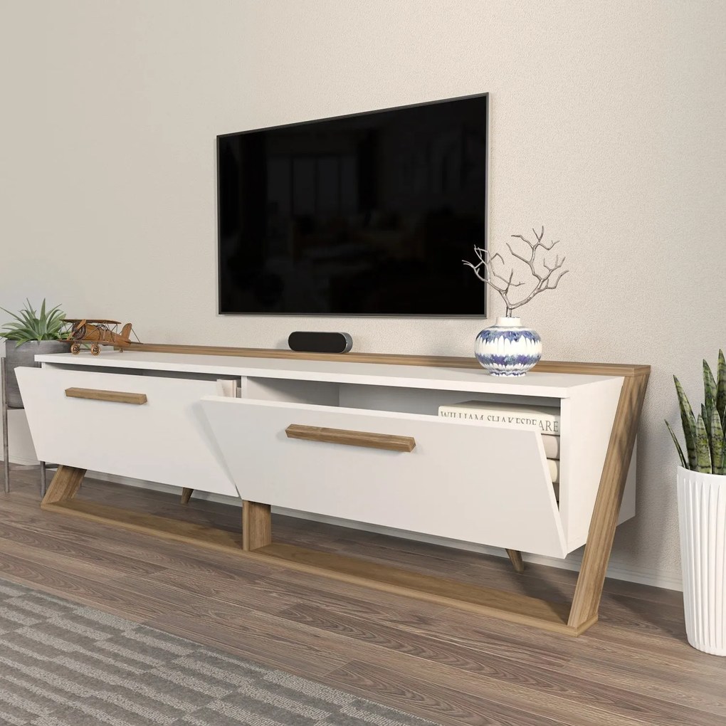 Móvel TV Astrid – Branco e Nogueira – 163,8 x 46,8 x 36,6 cm