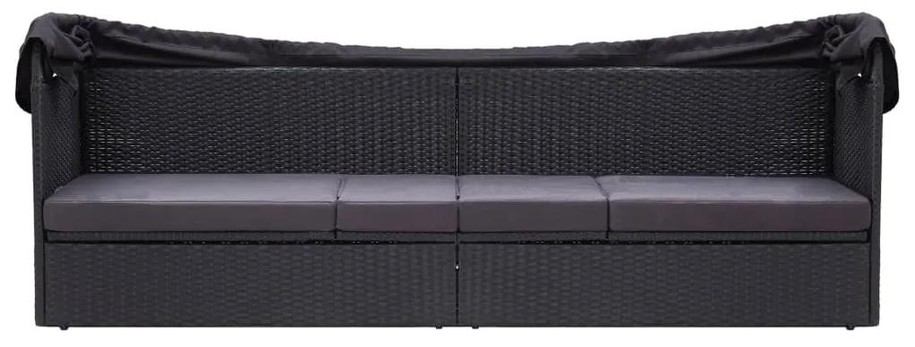 Sofá-cama de exterior com toldo vime PE preto
