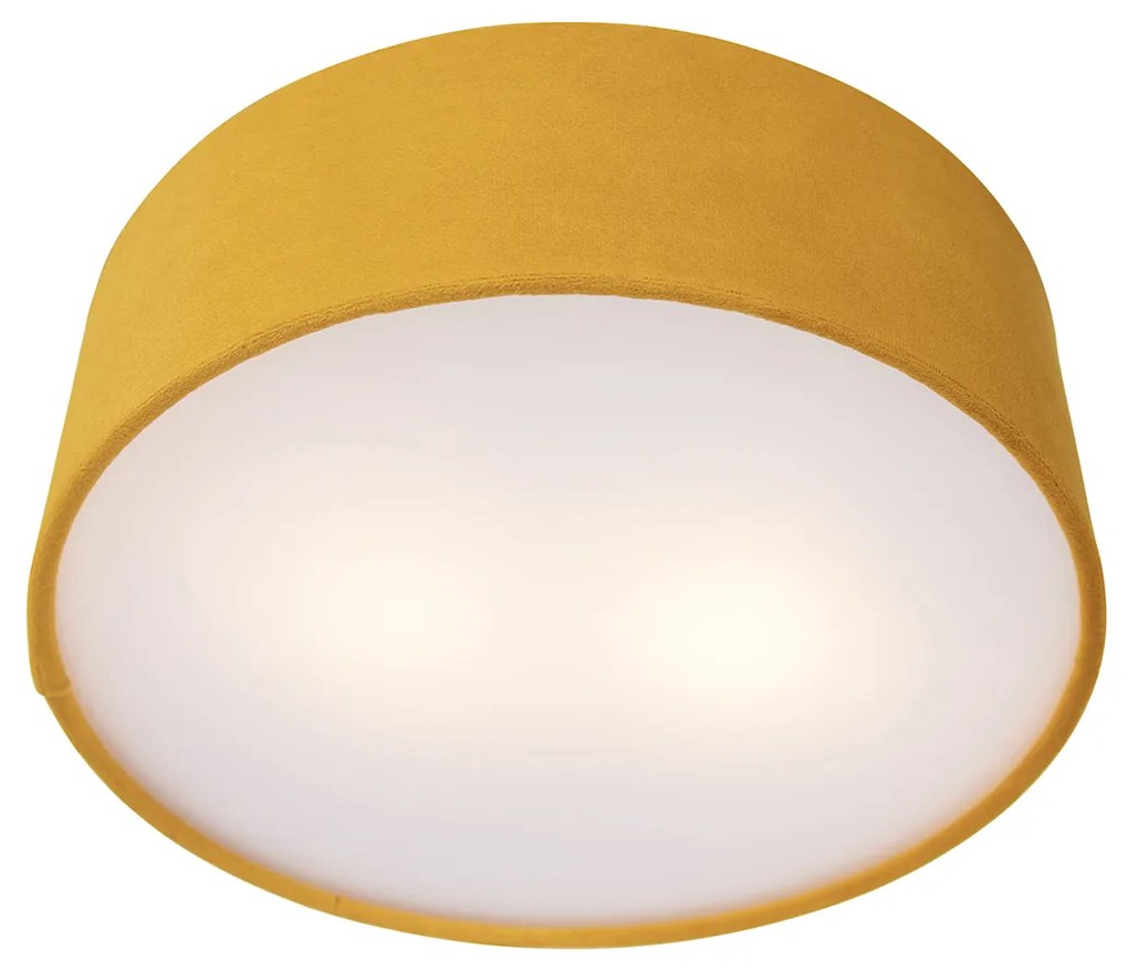 Candeeiro de teto moderno amarelo com interior dourado 30 cm - Drum Moderno