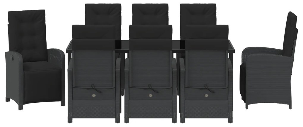 Conjunto de Jantar de Jardim vidaXL de 9 Peças com Almofadas Preto Rat