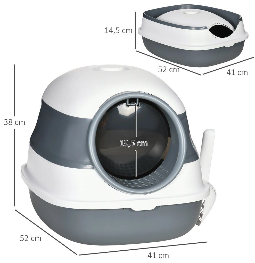 Caixa de Areia para Gatos Dobrável Fechada com Pá 52x41x38 cm Branco e Cinza