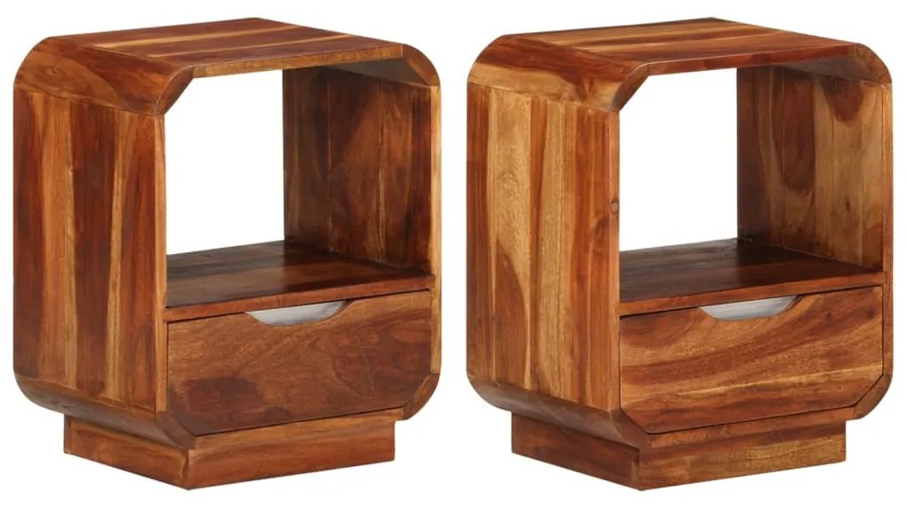 vidaXL Mesa cabeceira gaveta 2 pcs madeira acácia maciça 40x30x50 cm