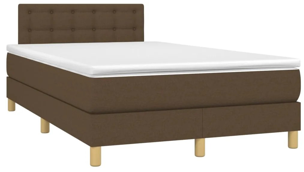 Cama box spring c/ colchão/LED 120x200cm tecido castanho-escuro