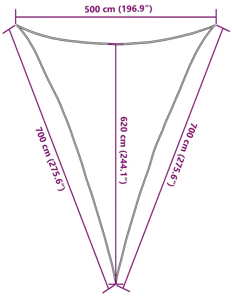 Para-sol estilo vela triangular 160 g/m² 5x7x7 m PEAD preto