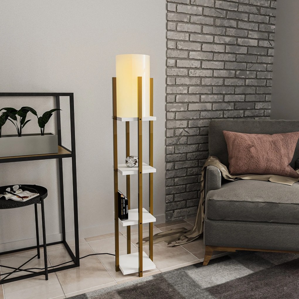 Candeeiro de Pé Shelf Lamp – Dourado – 25 x 25 x 130 cm