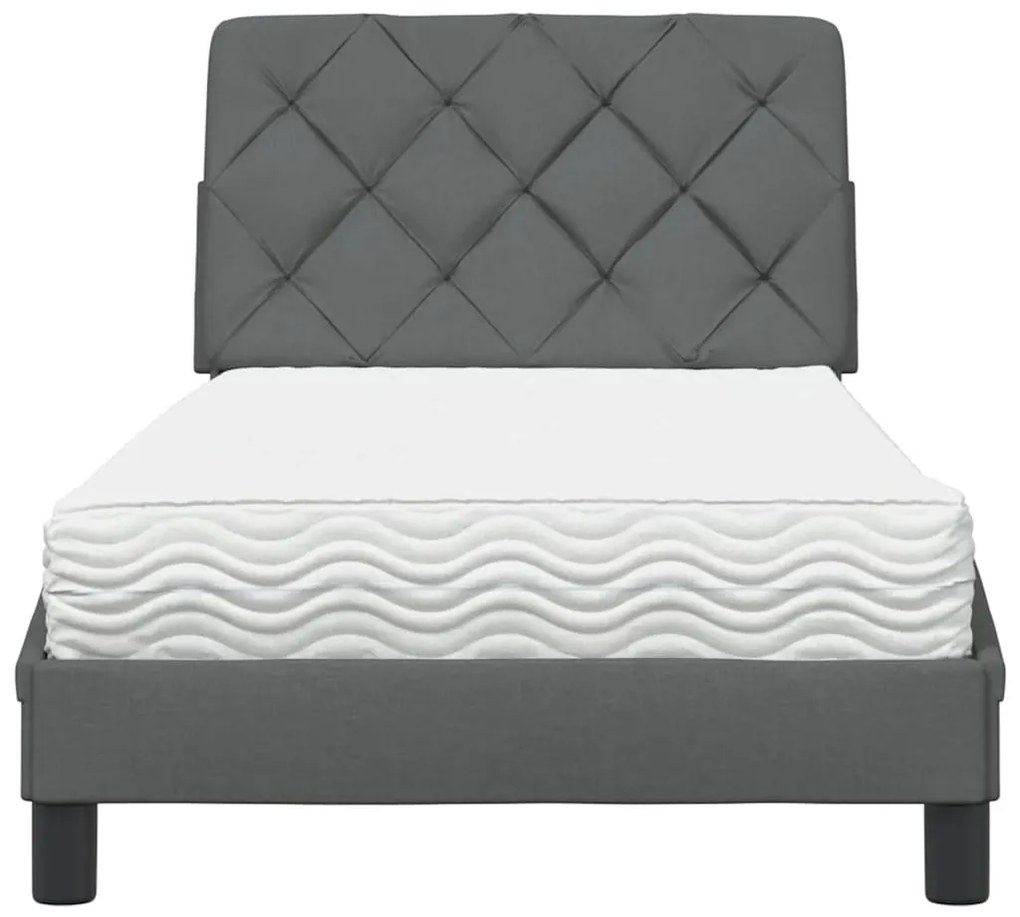 Cama com colchão 90x200 cm tecido cinzento-escuro