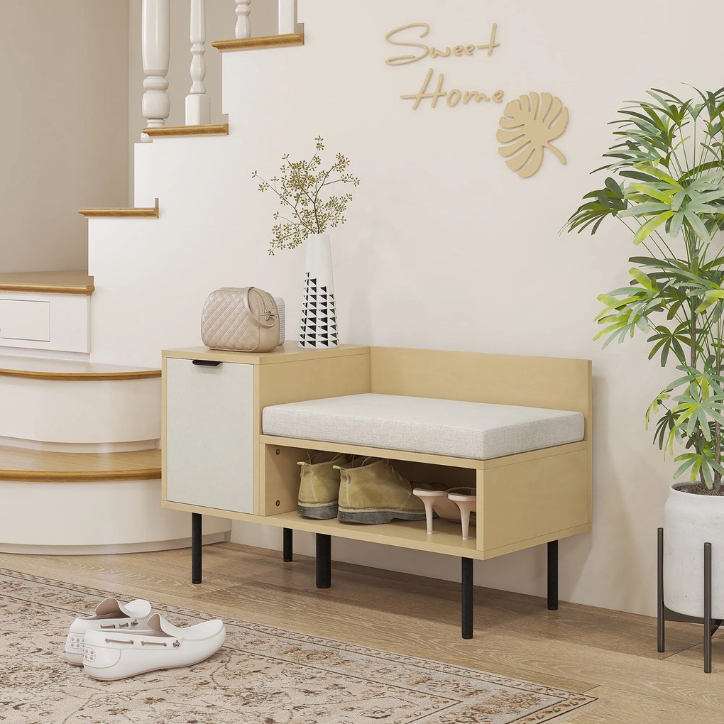 Banco Sapateira com Almofada – Oslo – 80x35x47 cm – Madeira Natural e