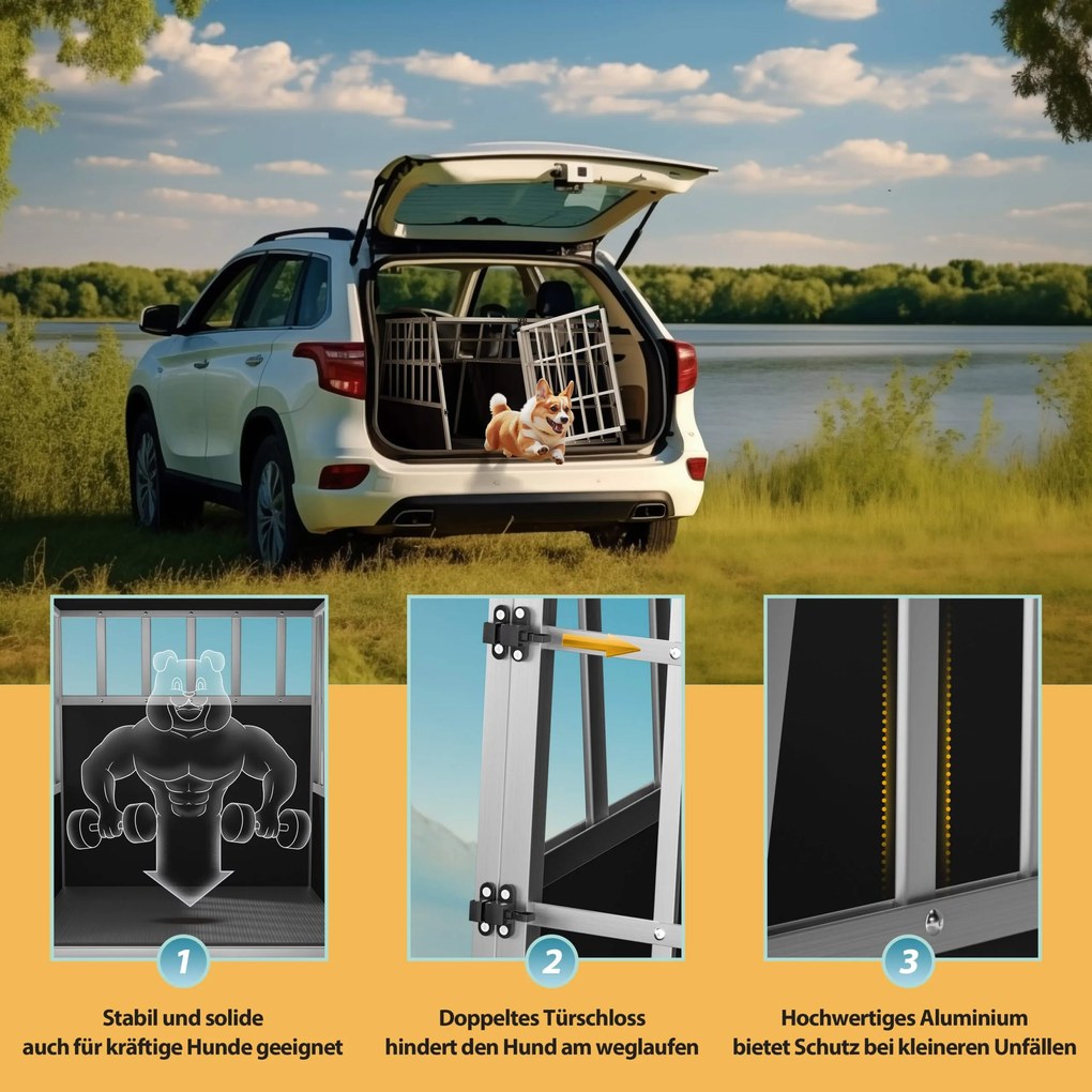 Caixa de transporte para cães em alumínio modelo XXL 97 x 90 x 70 cm Prateado + Preto