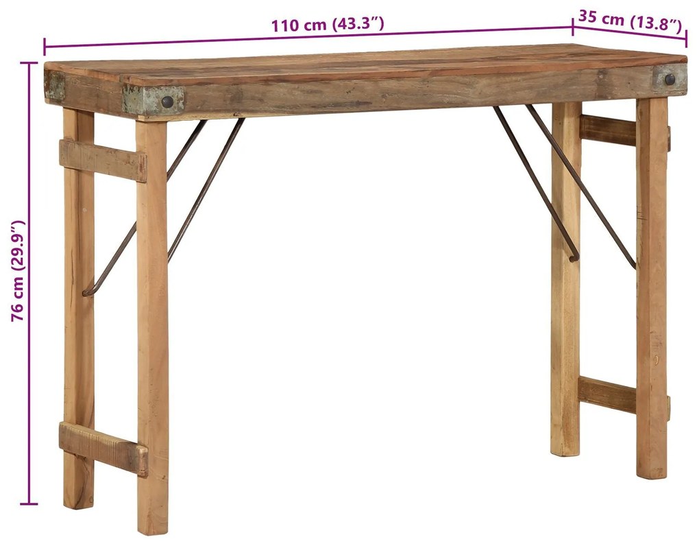 Mesa de Console vidaXL 110x35x76 cm Madeira recuperada