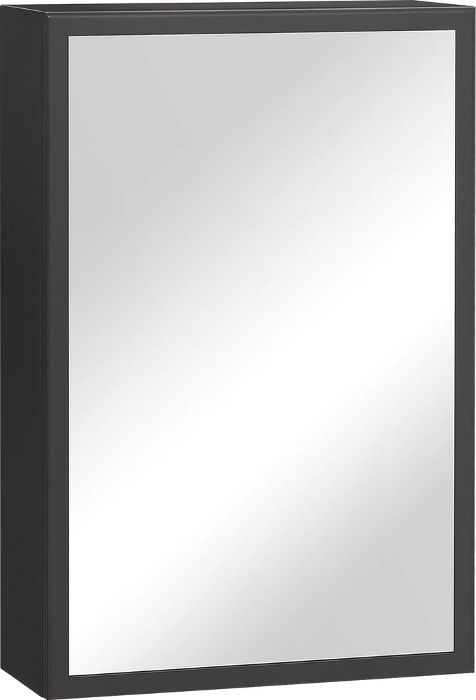 kleankin Armário espelhado, 3 prateleiras, dobradiças suaves, corpo em aço, preto, 40 x 15 x 60 cm | Aosom Portugal